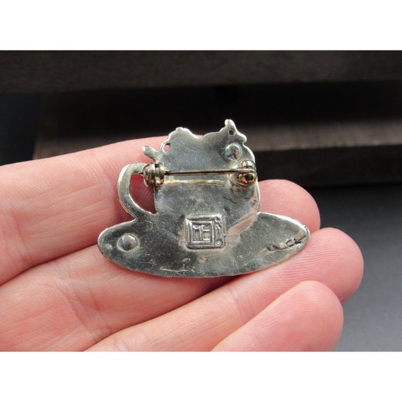 Sterling Silver Cup Of Fruit On A Plate Pin Brooch - Picture 4 of 7